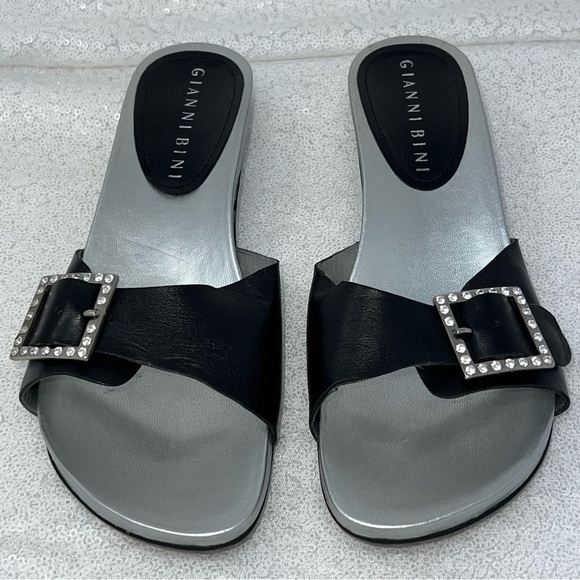 Gianni Bini Dazzle silver and black slide on kitten heels - Picture 2 of 13